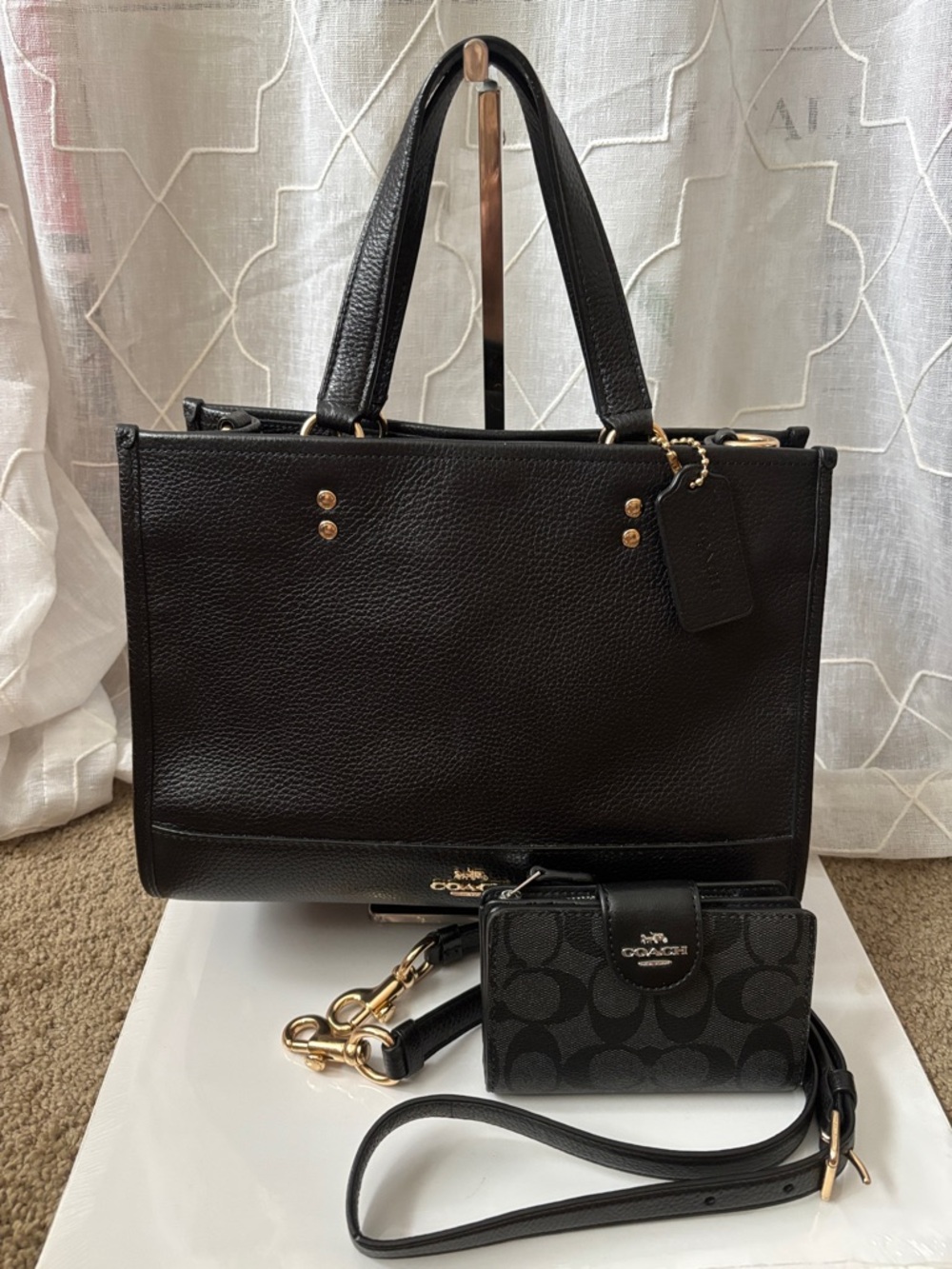 Coach Dempsey Black Carryall with Black Signature Coated Canvas Wallet — EUC